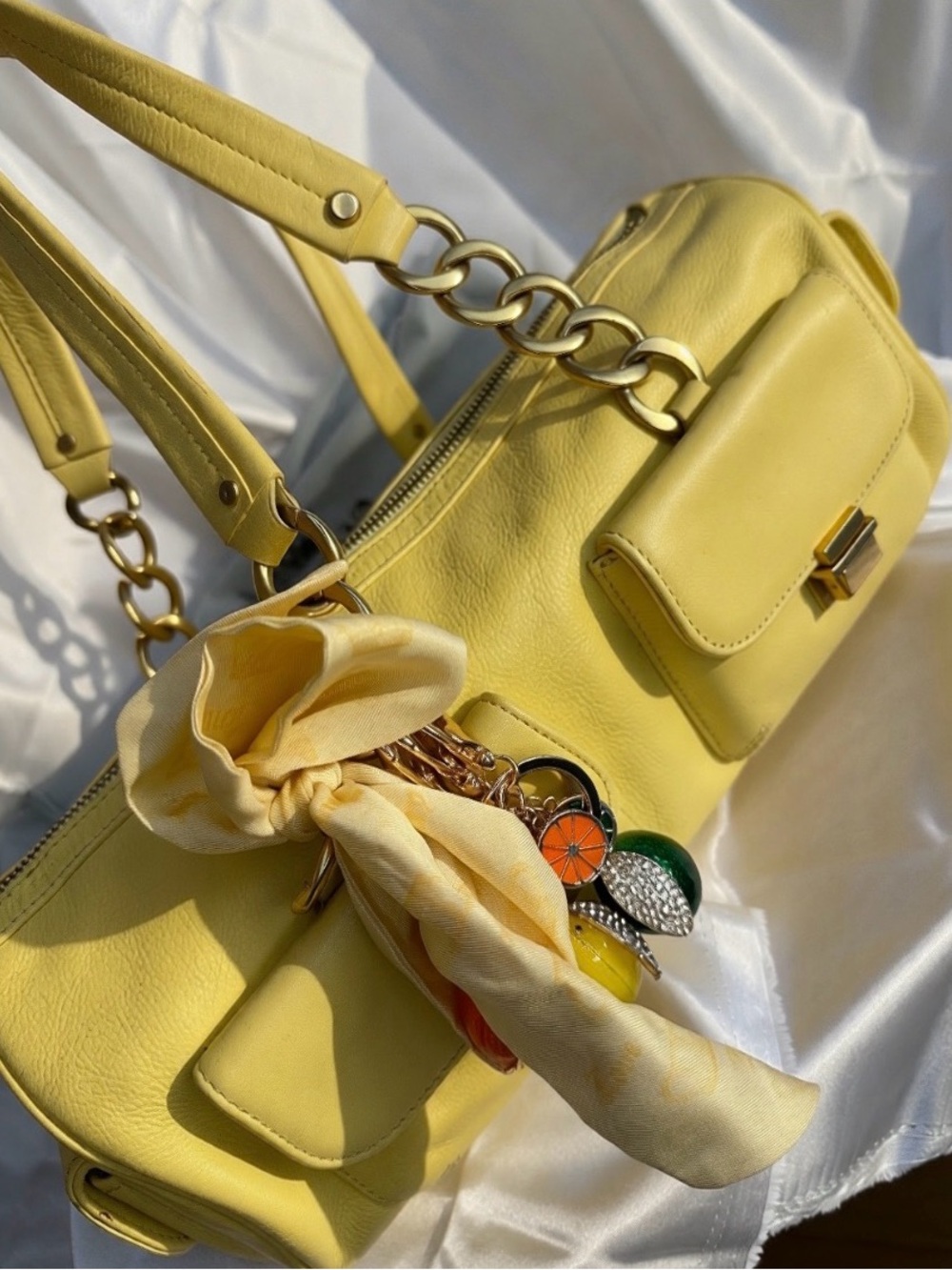 Juicy Couture Elegant Yellow Leather Shoulder Bag with scarf and dust bag